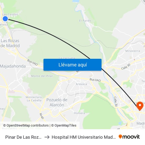 Pinar De Las Rozas to Hospital HM Universitario Madrid map