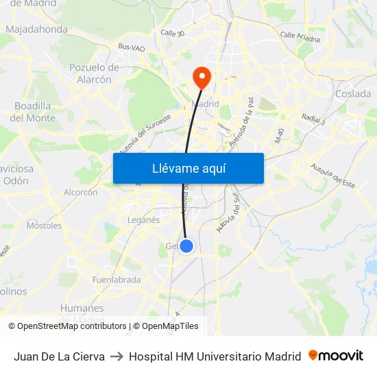 Juan De La Cierva to Hospital HM Universitario Madrid map