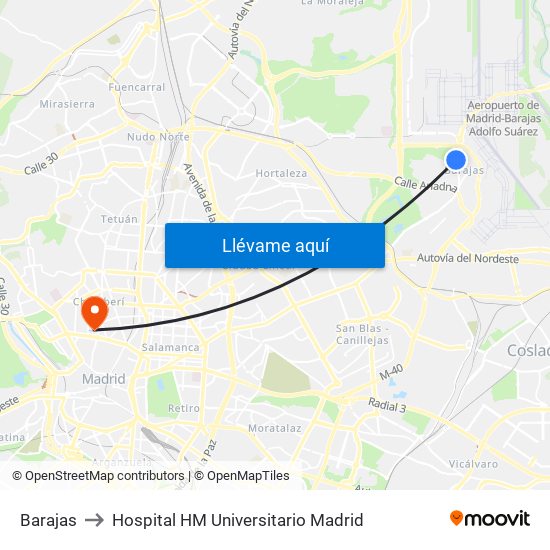 Barajas to Hospital HM Universitario Madrid map