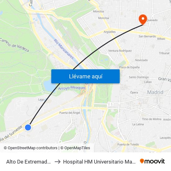 Alto De Extremadura to Hospital HM Universitario Madrid map