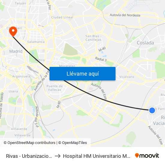 Rivas - Urbanizaciones to Hospital HM Universitario Madrid map