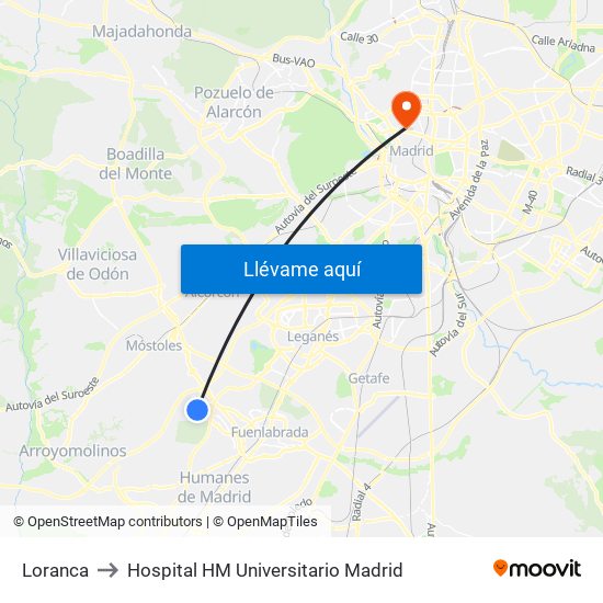 Loranca to Hospital HM Universitario Madrid map