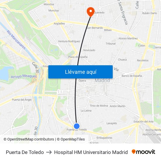 Puerta De Toledo to Hospital HM Universitario Madrid map