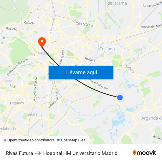 Rivas Futura to Hospital HM Universitario Madrid map
