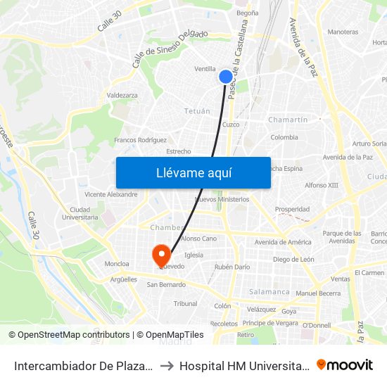 Intercambiador De Plaza De Castilla to Hospital HM Universitario Madrid map