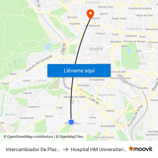 Intercambiador De Plaza Elíptica to Hospital HM Universitario Madrid map