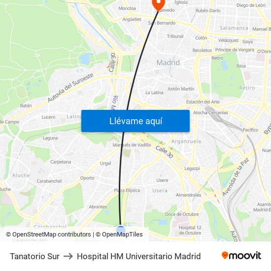 Tanatorio Sur to Hospital HM Universitario Madrid map