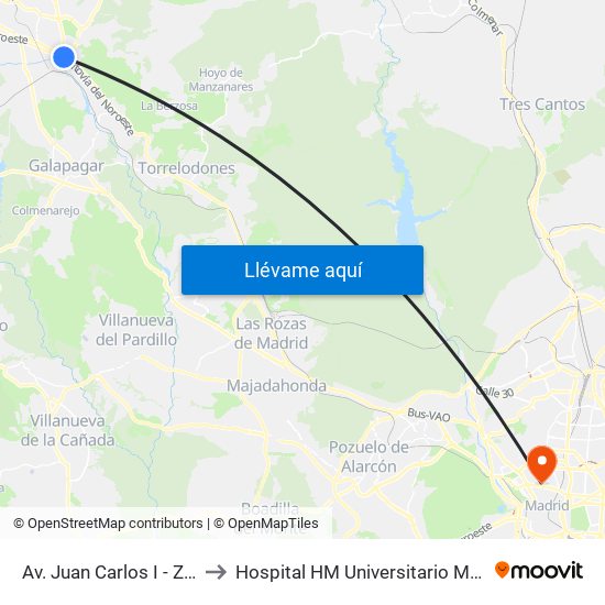 Av. Juan Carlos I - Zoco to Hospital HM Universitario Madrid map