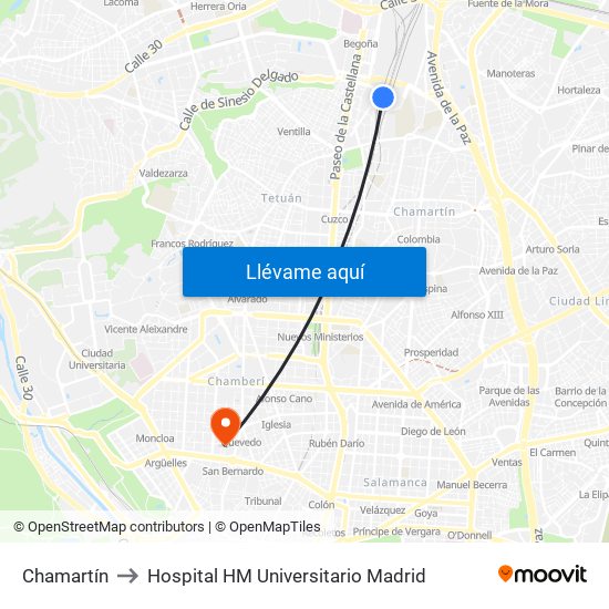 Chamartín to Hospital HM Universitario Madrid map