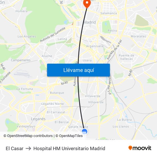 El Casar to Hospital HM Universitario Madrid map
