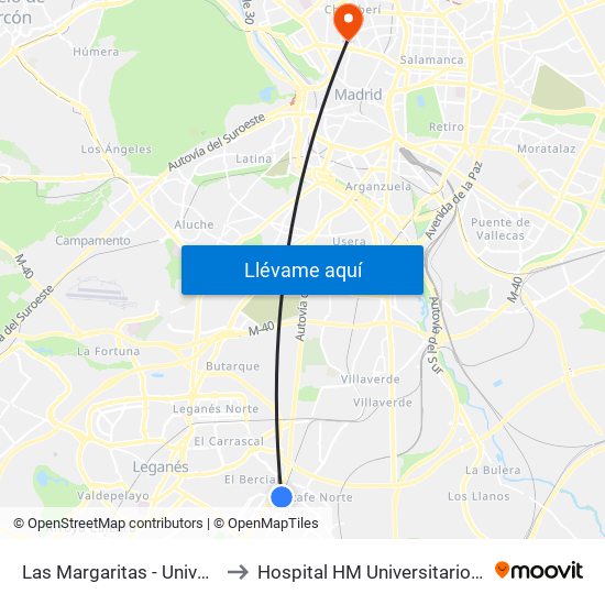 Las Margaritas - Universidad to Hospital HM Universitario Madrid map