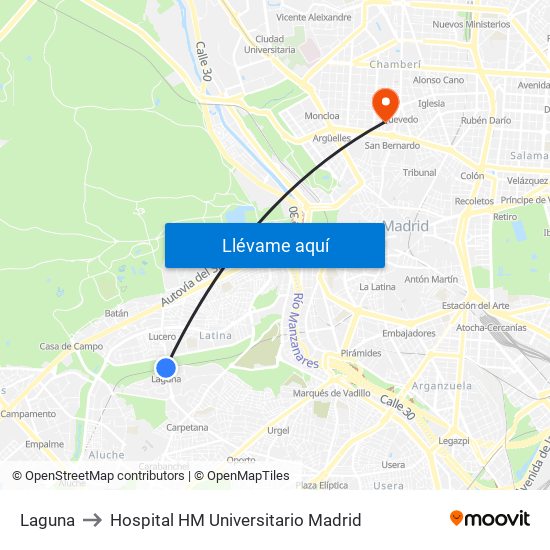 Laguna to Hospital HM Universitario Madrid map