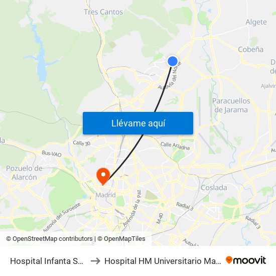 Hospital Infanta Sofía to Hospital HM Universitario Madrid map