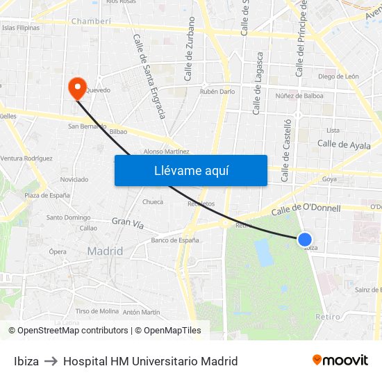 Ibiza to Hospital HM Universitario Madrid map