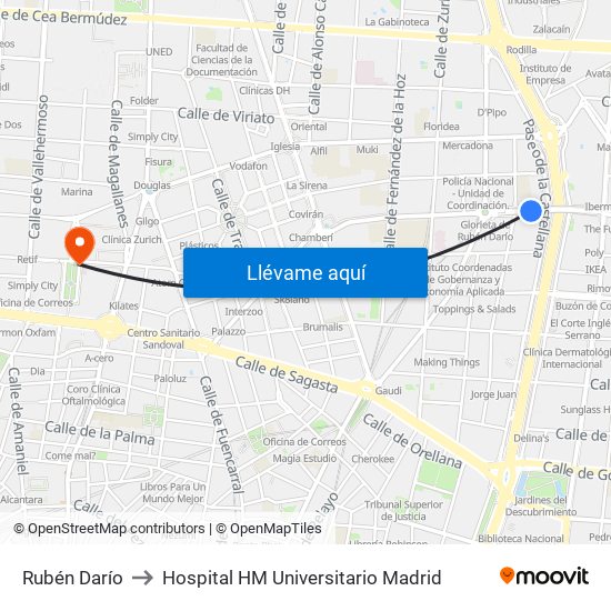 Rubén Darío to Hospital HM Universitario Madrid map