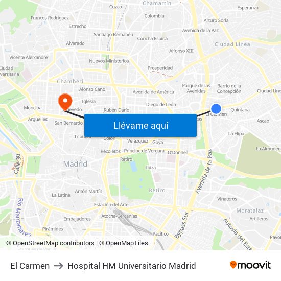 El Carmen to Hospital HM Universitario Madrid map
