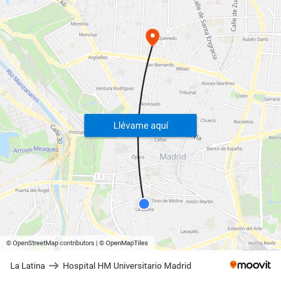 La Latina to Hospital HM Universitario Madrid map