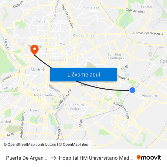 Puerta De Arganda to Hospital HM Universitario Madrid map