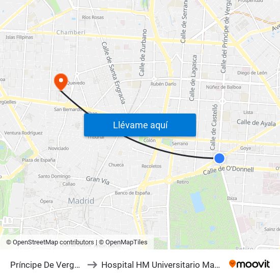 Príncipe De Vergara to Hospital HM Universitario Madrid map