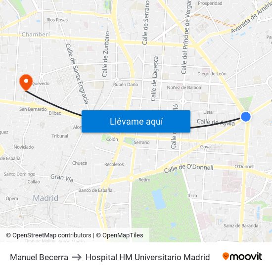 Manuel Becerra to Hospital HM Universitario Madrid map