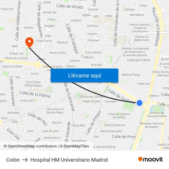 Colón to Hospital HM Universitario Madrid map