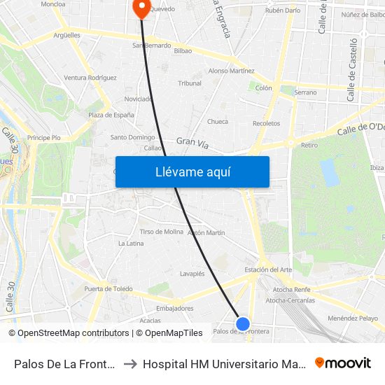 Palos De La Frontera to Hospital HM Universitario Madrid map