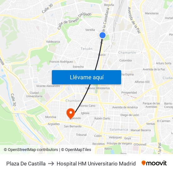 Plaza De Castilla to Hospital HM Universitario Madrid map