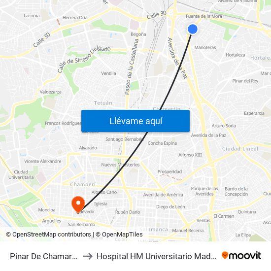 Pinar De Chamartín to Hospital HM Universitario Madrid map