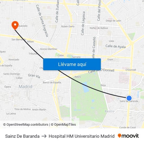 Sainz De Baranda to Hospital HM Universitario Madrid map