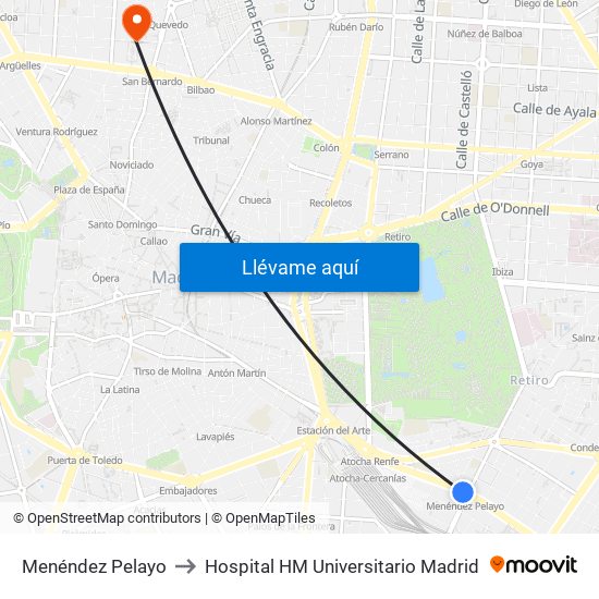 Menéndez Pelayo to Hospital HM Universitario Madrid map