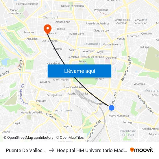 Puente De Vallecas to Hospital HM Universitario Madrid map