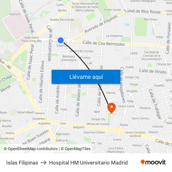 Islas Filipinas to Hospital HM Universitario Madrid map
