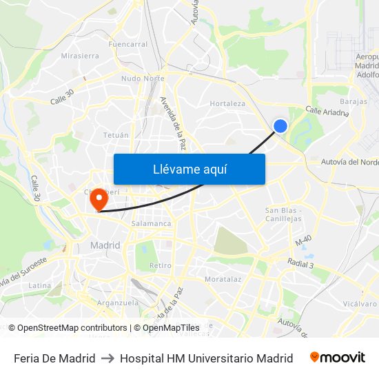 Feria De Madrid to Hospital HM Universitario Madrid map