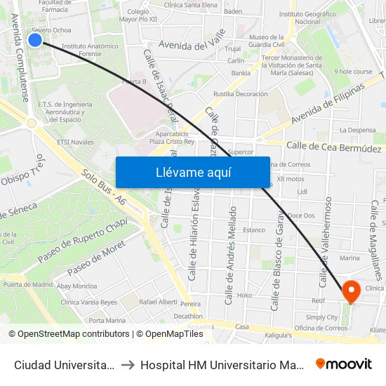 Ciudad Universitaria to Hospital HM Universitario Madrid map