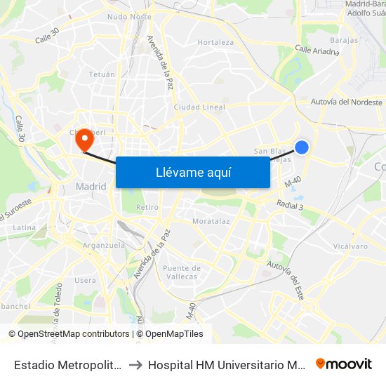 Estadio Metropolitano to Hospital HM Universitario Madrid map