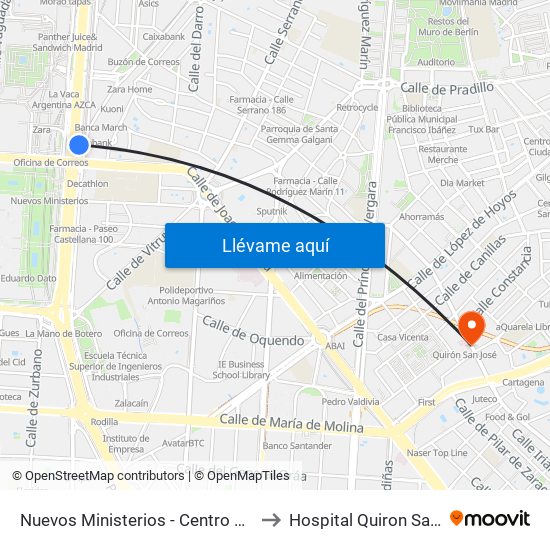 Nuevos Ministerios - Centro Comercial to Hospital Quiron San José map