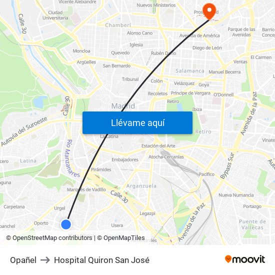 Opañel to Hospital Quiron San José map