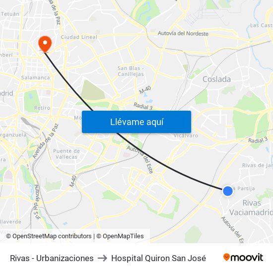 Rivas - Urbanizaciones to Hospital Quiron San José map