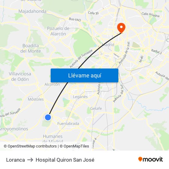 Loranca to Hospital Quiron San José map