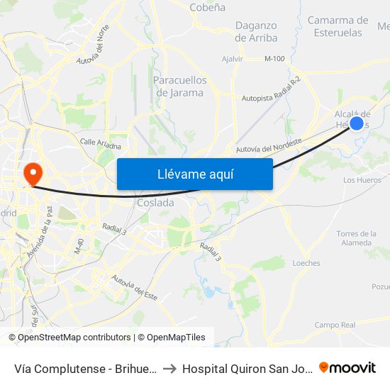 Vía Complutense - Brihuega to Hospital Quiron San José map
