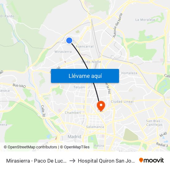 Mirasierra - Paco De Lucía to Hospital Quiron San José map