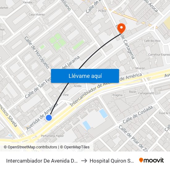 Intercambiador De Avenida De América to Hospital Quiron San José map