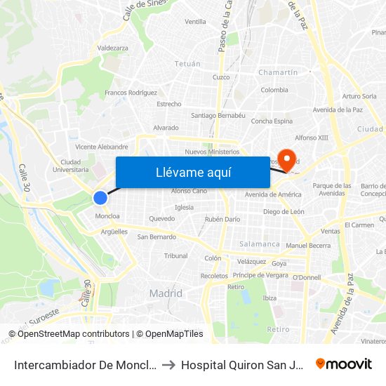 Intercambiador De Moncloa to Hospital Quiron San José map