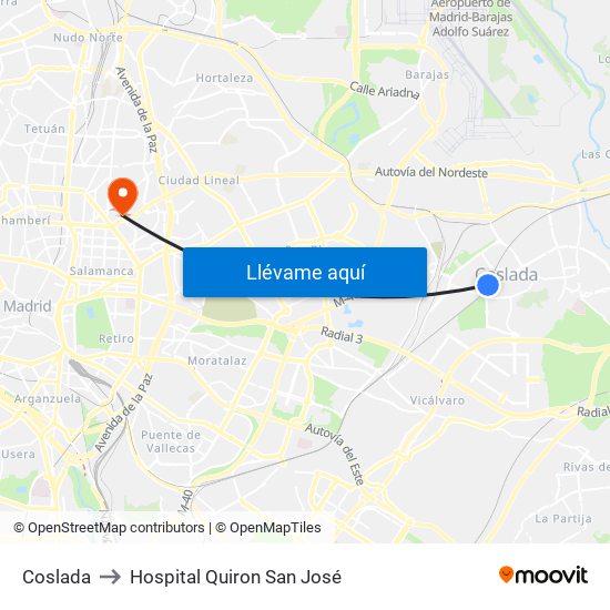 Coslada to Hospital Quiron San José map