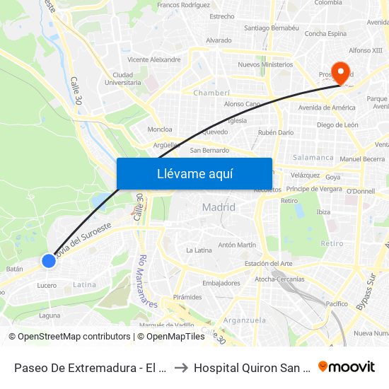 Paseo De Extremadura - El Greco to Hospital Quiron San José map