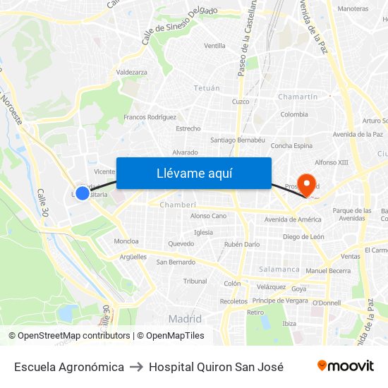 Escuela Agronómica to Hospital Quiron San José map