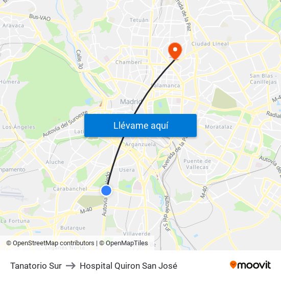 Tanatorio Sur to Hospital Quiron San José map