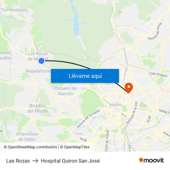 Las Rozas to Hospital Quiron San José map