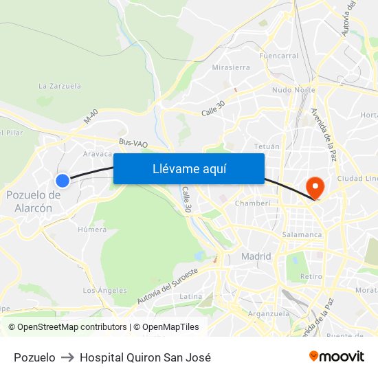 Pozuelo to Hospital Quiron San José map