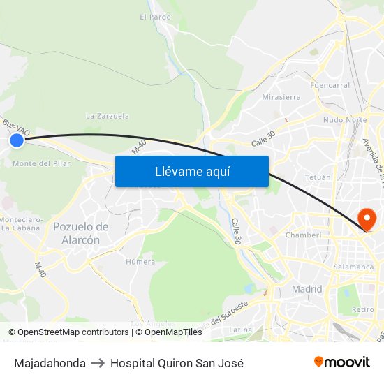 Majadahonda to Hospital Quiron San José map